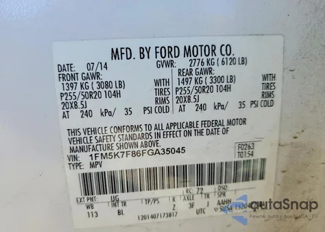 2015 Ford Explorer Limited z USA, uszkodzony, nr VIN 1FM5K7F86FGA35045